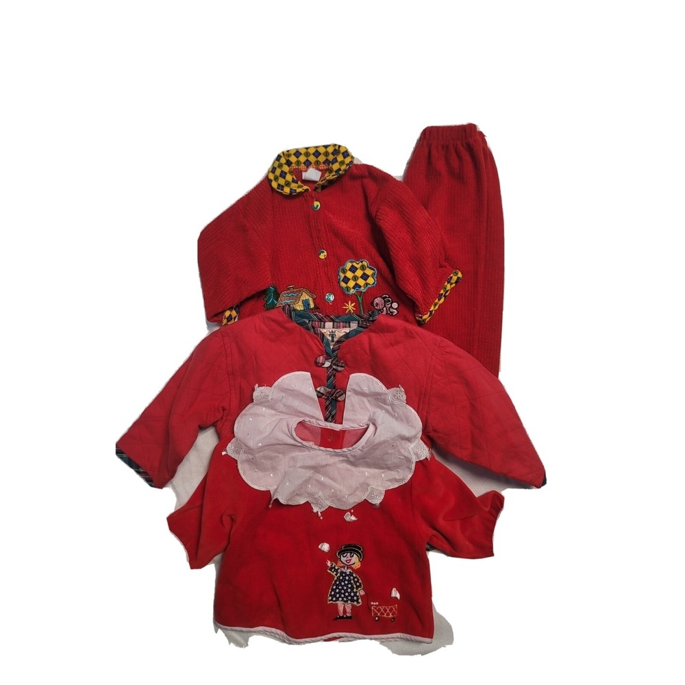 Vintage Girls Set‎  12 Months  Red Puppies Button Up Jacket Lot Of 4